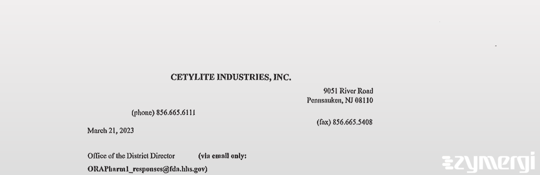 FDANews 483R Cetylite Industries, Inc. Mar 2 2023 top