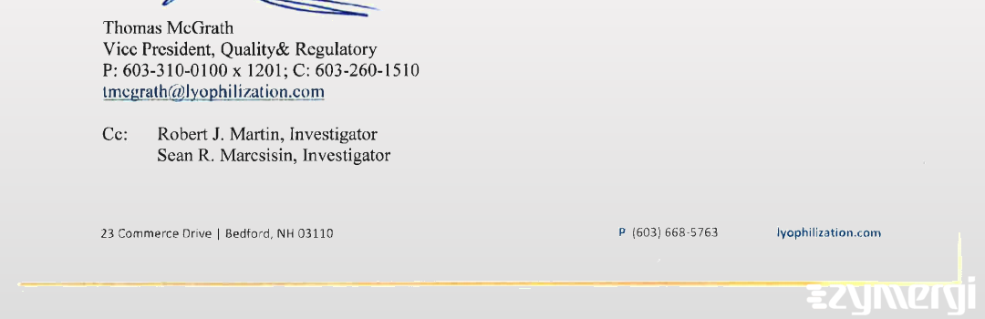 Sean R. Marcsisin FDA Investigator Robert J. Martin FDA Investigator