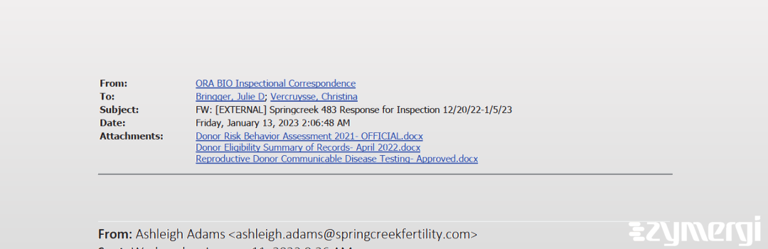 FDANews 483R SpringCreek Fertility Jan 5 2023 top