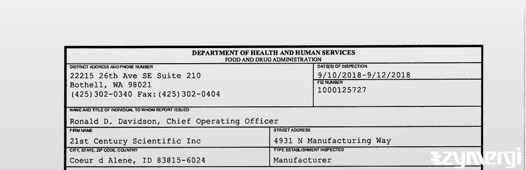 FDANews 483 21st Century Scientific Inc Sep 12 2018 top