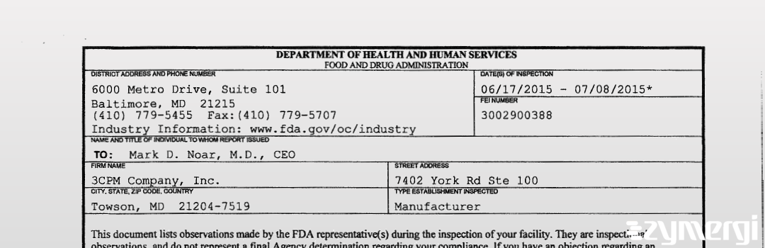 FDANews 483 3CPM Company, Inc. Jun 22 2015 top