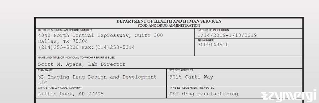 FDANews 483 3D Imaging Drug Design and Development LLC Jan 18 2019 top