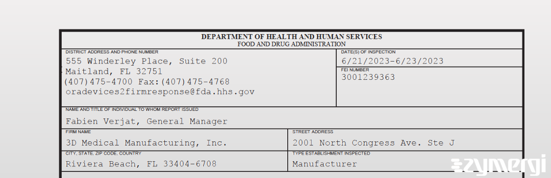 FDANews 483 3D Medical Manufacturing, Inc. Jun 23 2023 top