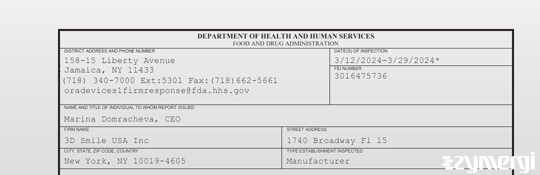 FDANews 483 3D Smile USA Inc Mar 29 2024 top