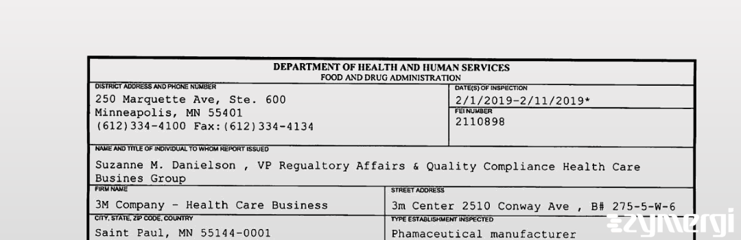 FDANews 483 3M Company - Health Care Business Feb 11 2019 top