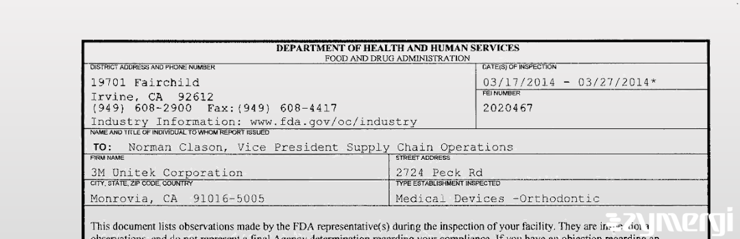 FDANews 483 3M Unitek Corporation Mar 27 2014 top