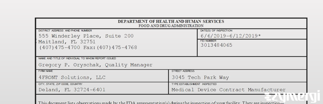 FDANews 483 4FRONT Solutions, LLC Jun 12 2019 top