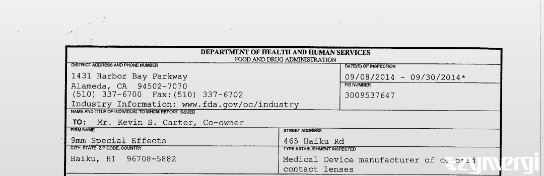FDANews 483 9mm Special Effects Sep 30 2014 top