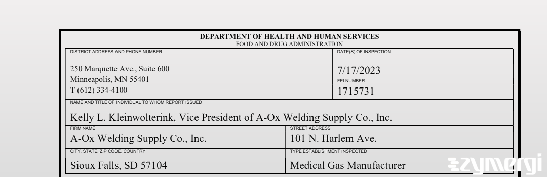 FDANews 483 A-Ox Welding Supply Co., Inc. Jul 17 2023 top