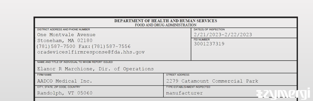 FDANews 483 AADCO Medical Inc. Feb 22 2023 top