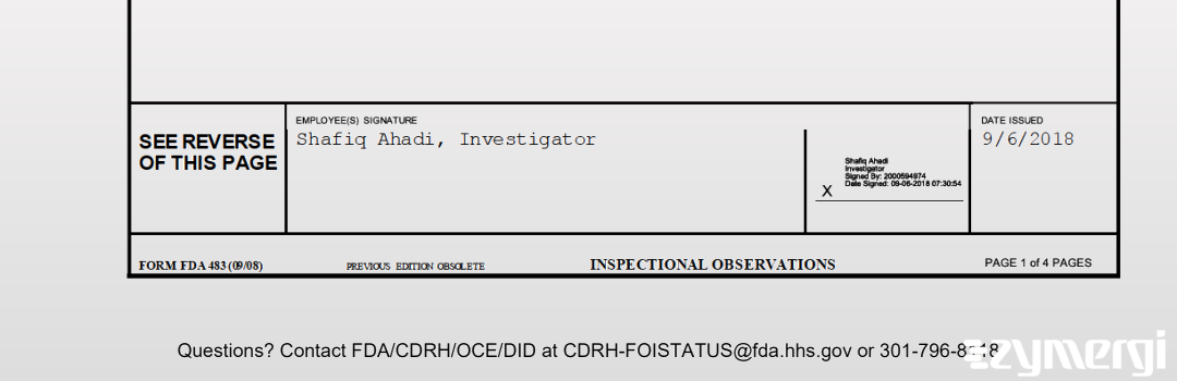 Shafiq Ahadi FDA Investigator