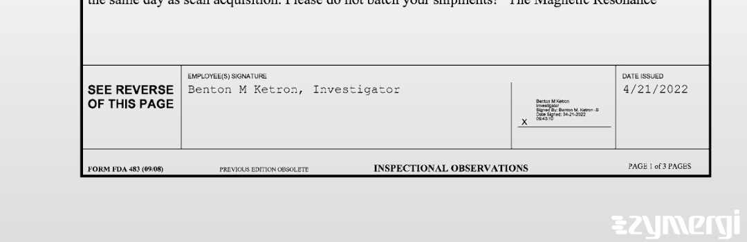 Benton M. Ketron FDA Investigator 