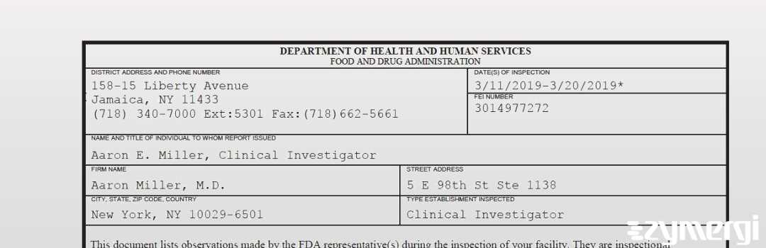 FDANews 483 Aaron Miller, M.D. Mar 20 2019 top