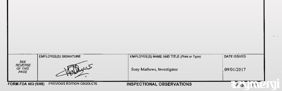 Sony Mathews FDA Investigator 