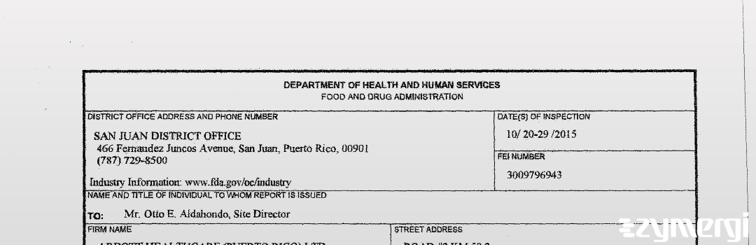FDAzilla 483 Abbott Healthcare (Puerto Rico) Ltd. Oct 29 2015 top