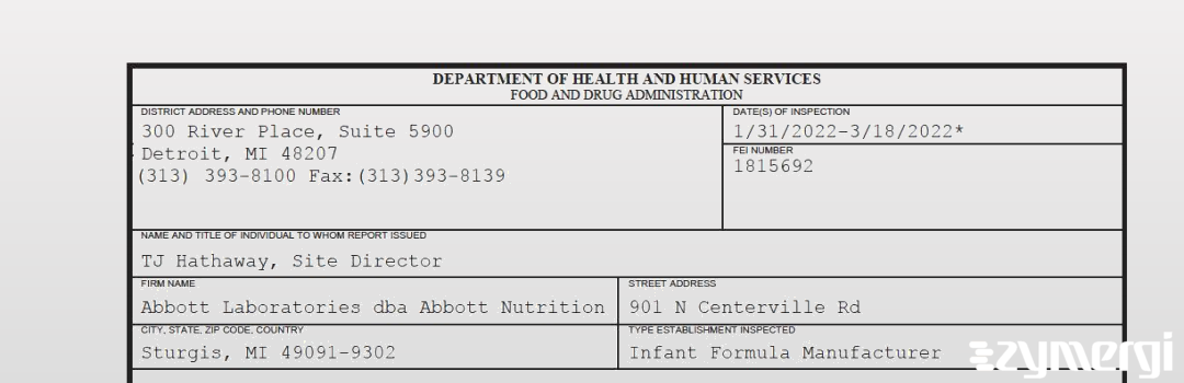 FDANews 483 Abbott Laboratories dba Abbott Nutrition  Mar 18 2022 top