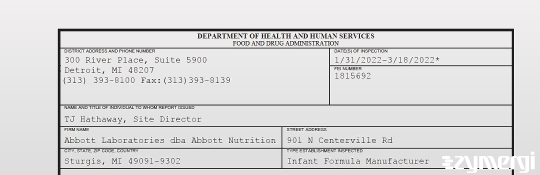 FDANews 483 Abbott Laboratories dba Abbott Nutrition  Mar 18 2022 top