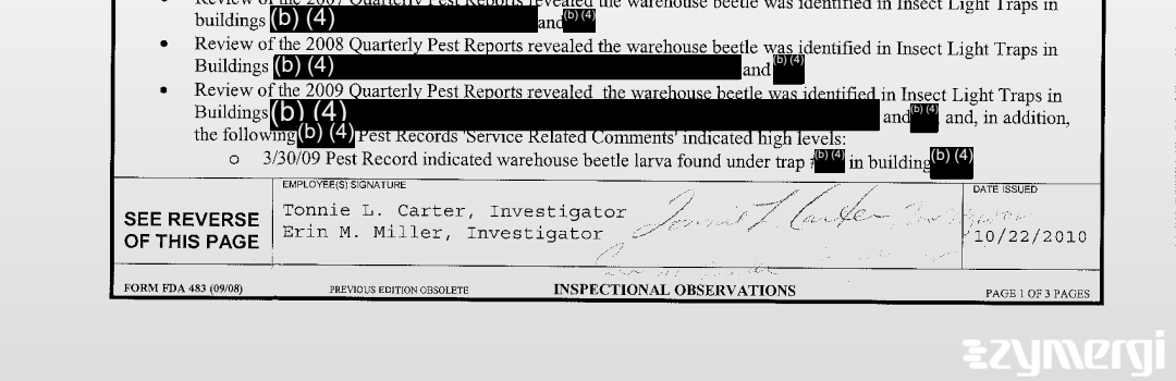 Erin M. Miller FDA Investigator Tonnie L. Carter FDA Investigator 