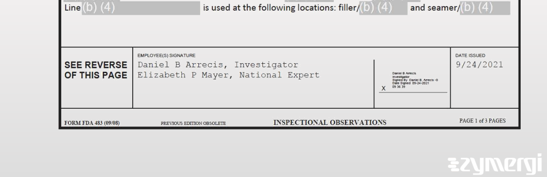 Elizabeth P. Mayer FDA Investigator Daniel B. Arrecis FDA Investigator