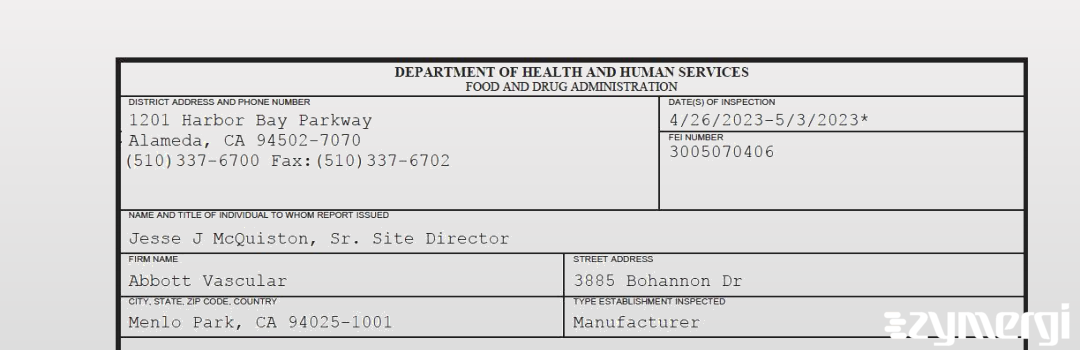 FDANews 483 Abbott Vascular May 3 2023 top