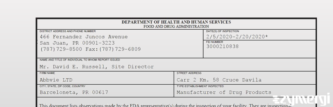 FDANews 483 AbbVie Ltd Feb 20 2020 top