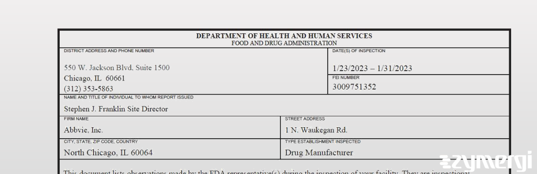 FDANews 483 AbbVie Inc. Jan 31 2023 top