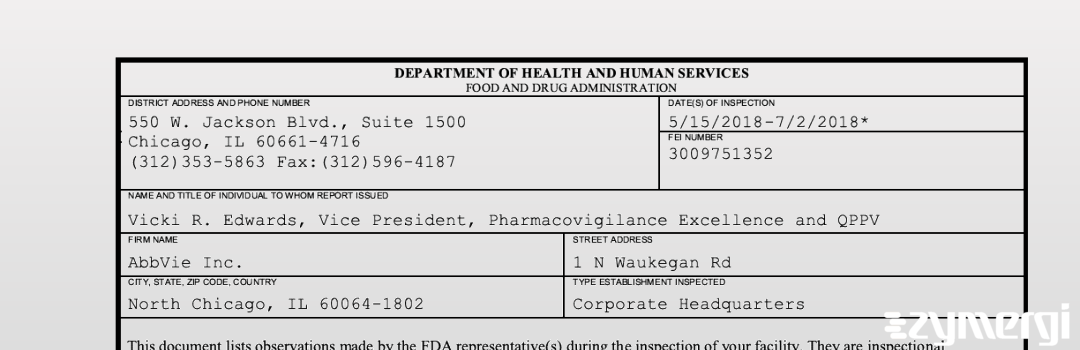 FDANews 483 AbbVie Inc. Jul 2 2018 top