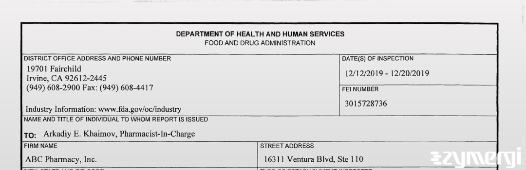 FDANews 483 ABC Pharmacy, Inc. Dec 20 2019 top