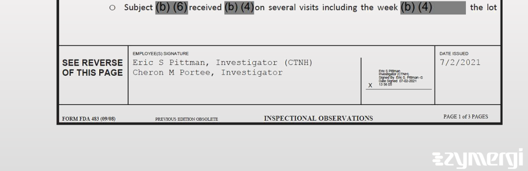 Eric S. Pittman FDA Investigator Cheron M. Portee FDA Investigator 