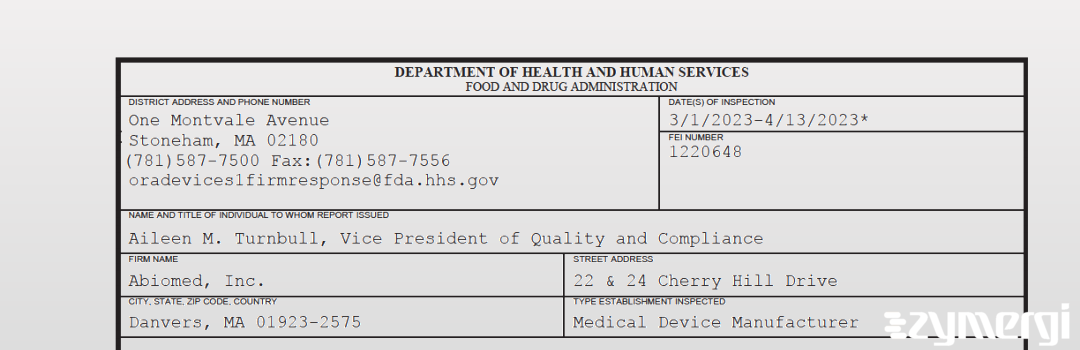 FDANews 483 Abiomed, Inc. Apr 13 2023 top