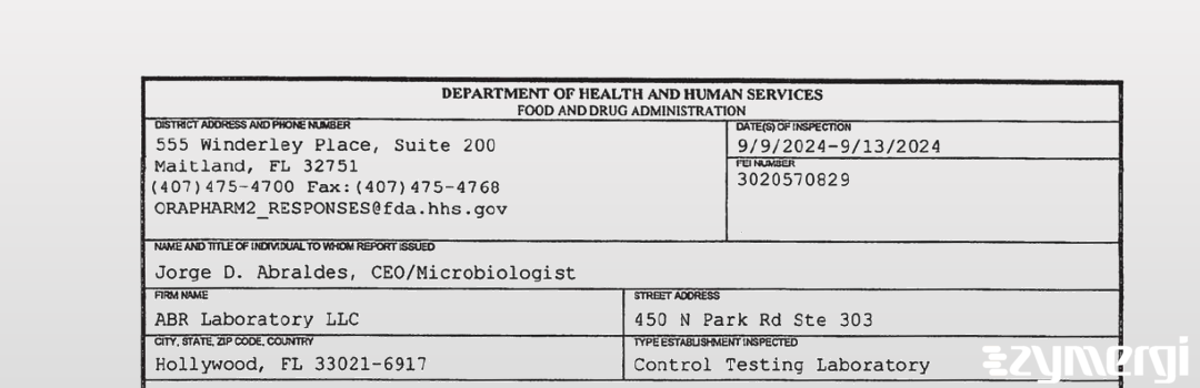 FDANews 483 ABR Laboratory LLC Sep 13 2024 top