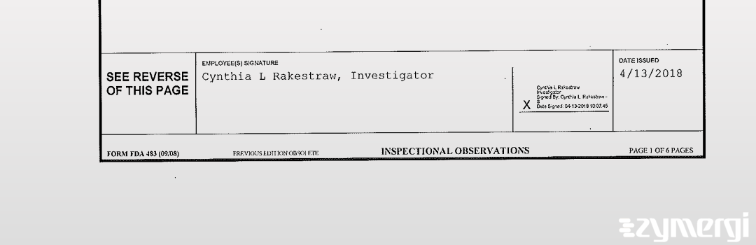 Cynthia L. Rakestraw FDA Investigator 