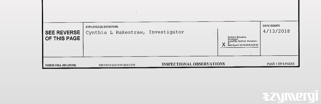 Cynthia L. Rakestraw FDA Investigator
