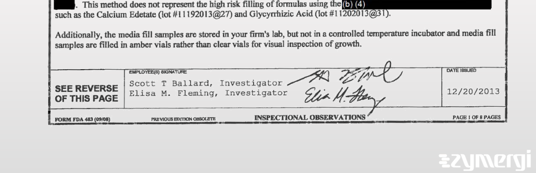 Patty P. Kaewussdangkul FDA Investigator Scott T. Ballard FDA Investigator Elisa M. Fleming FDA Investigator 