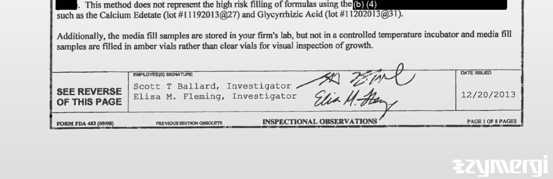 Patty P. Kaewussdangkul FDA Investigator Scott T. Ballard FDA Investigator Elisa M. Fleming FDA Investigator