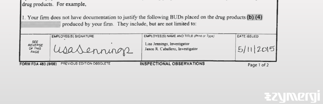 Jason R. Caballero FDA Investigator Lisa R. Jennings FDA Investigator 