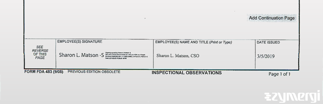 Sharon L. Matson FDA Investigator
