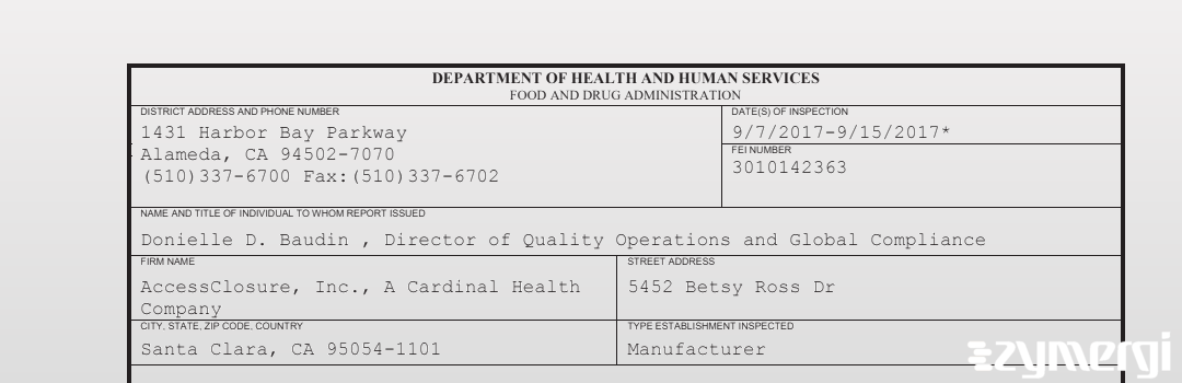 FDANews 483 AccessClosure, Inc., A Cardinal Health Company Sep 15 2017 top