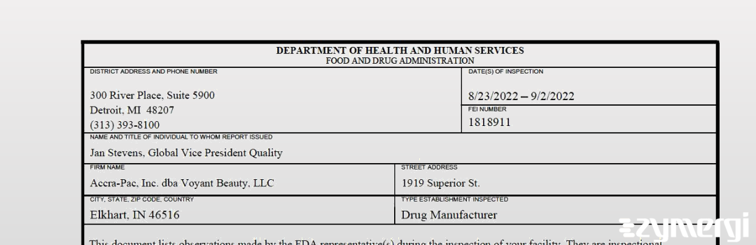 FDANews 483 Accra-Pac, Inc. Sep 2 2022 top