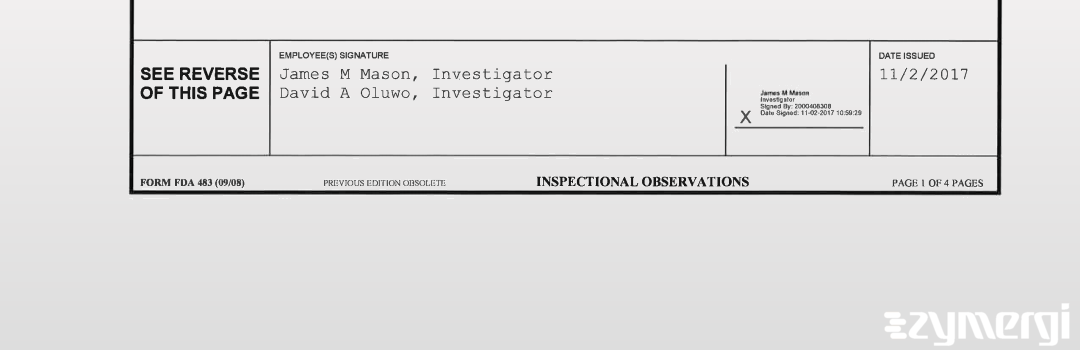 David A. Oluwo FDA Investigator James M. Mason FDA Investigator 