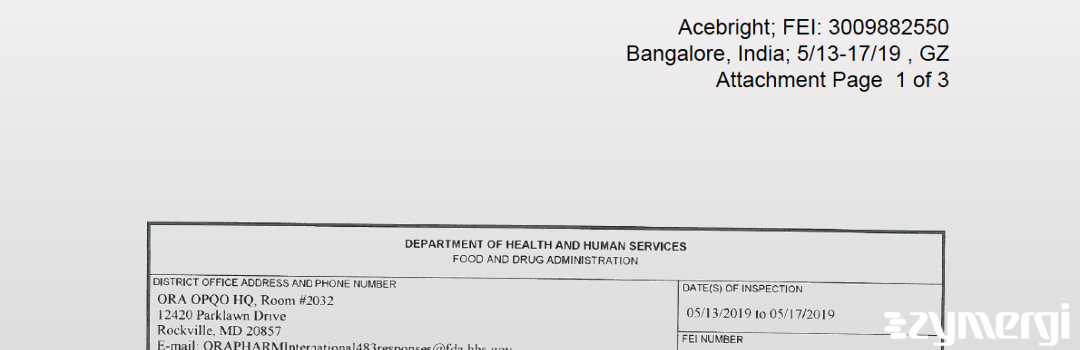 FDANews 483 Acebright (India) Pharma Private Limited May 17 2019 top