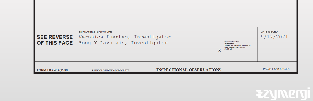 Veronica Fuentes FDA Investigator Song Y. Lavalais FDA Investigator 