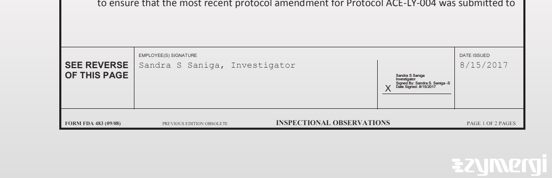 Sandra S. Saniga FDA Investigator 