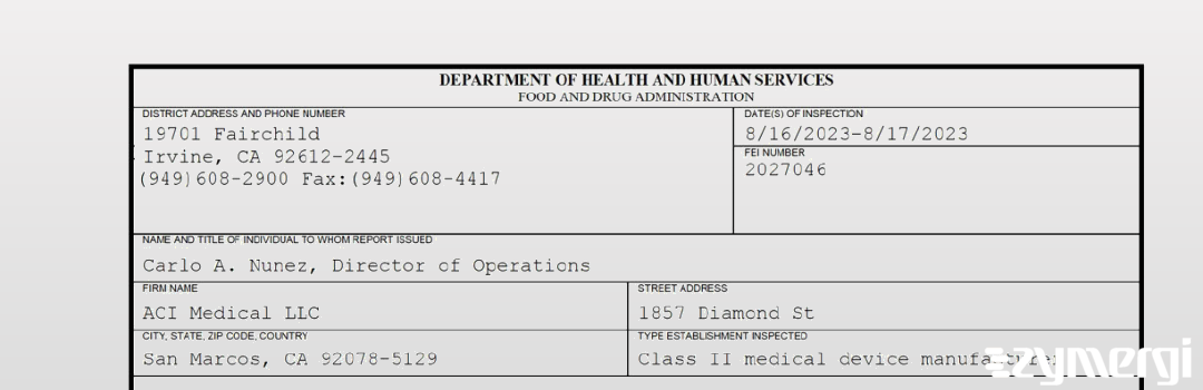 FDANews 483 ACI Medical LLC Aug 17 2023 top