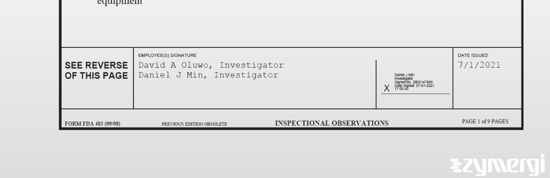 Daniel J. Min FDA Investigator David A. Oluwo FDA Investigator 