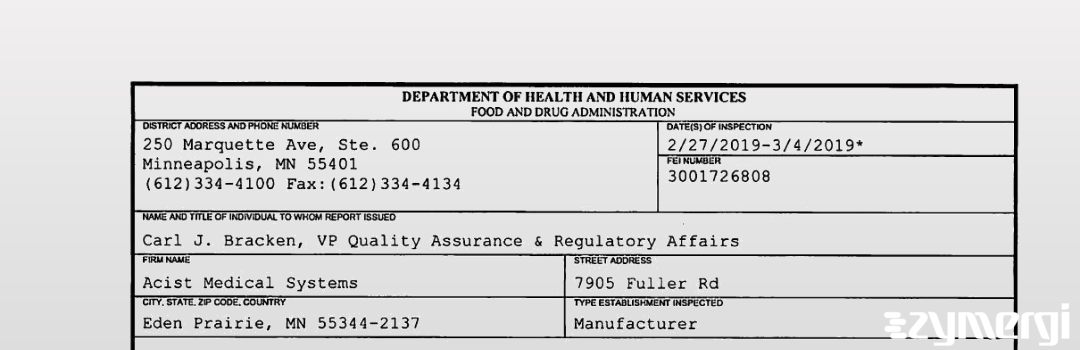 FDANews 483 Acist Medical Systems Mar 4 2019 top