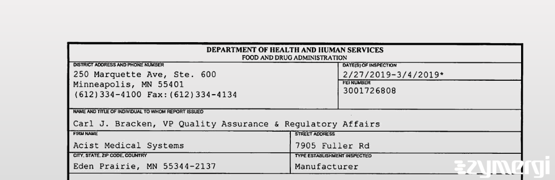 FDANews 483 Acist Medical Systems Mar 4 2019 top