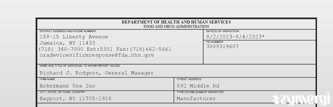 FDANews 483 Ackermann Usa Inc Aug 4 2023 top