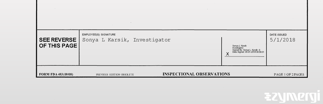 Sonya L. Karsik FDA Investigator 