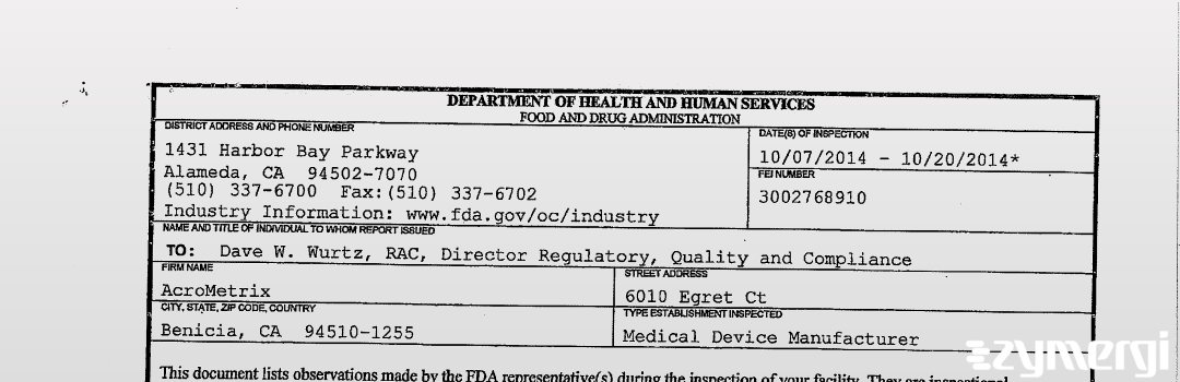 FDANews 483 AcroMetrix Oct 20 2014 top